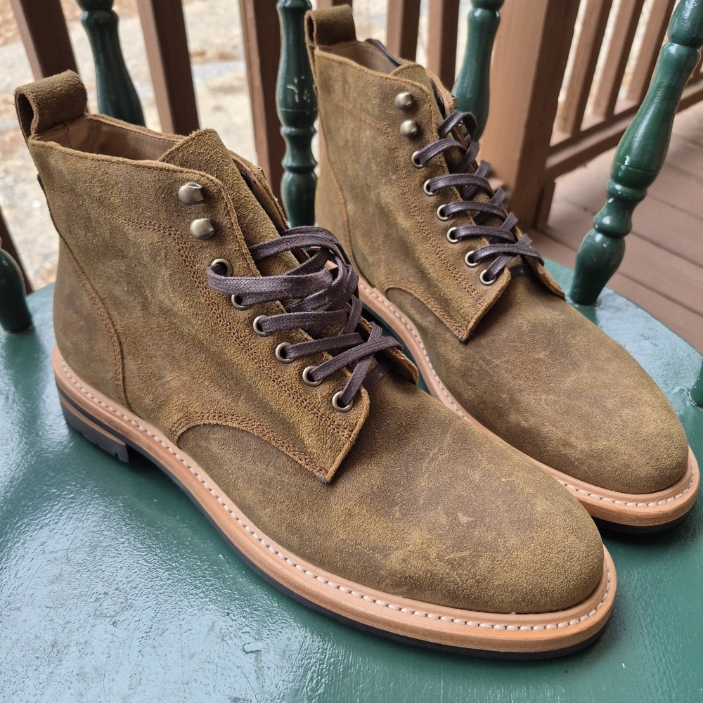 Taylor Stitch Trench Boot Mens 12.5 Golden Brown Waxed Suede Boots Preppy Luxury